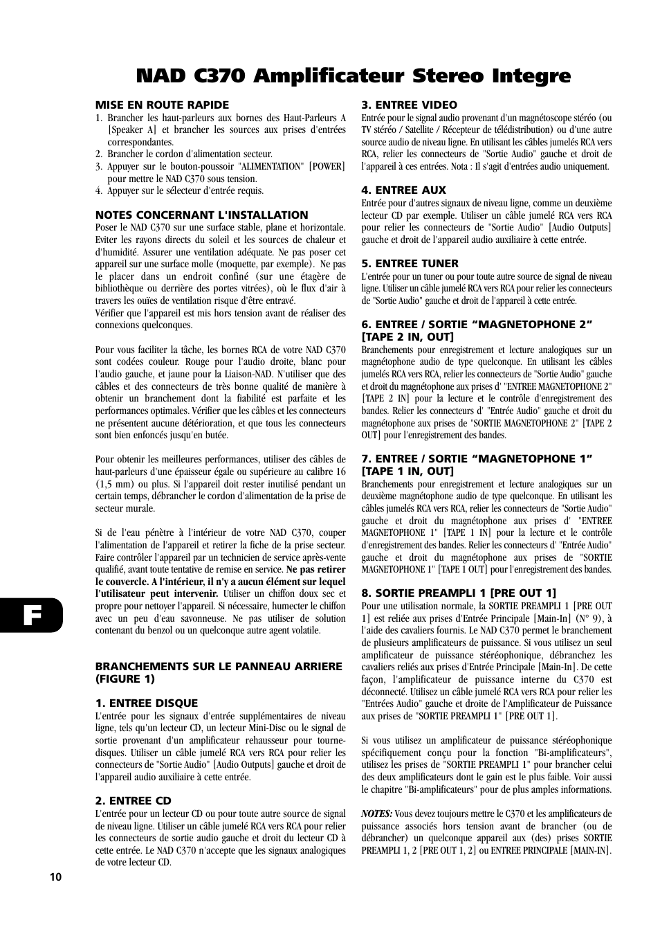 Nad c370 amplificateur stereo integre | NAD C370 User Manual | Page 10 / 56