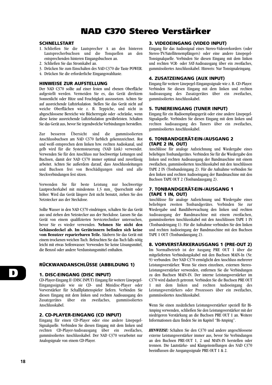 Nad c370 stereo verstärker | NAD C370 User Manual | Page 18 / 56