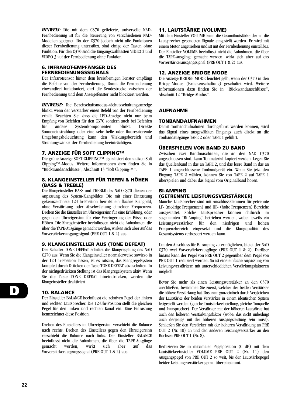 NAD C370 User Manual | Page 22 / 56