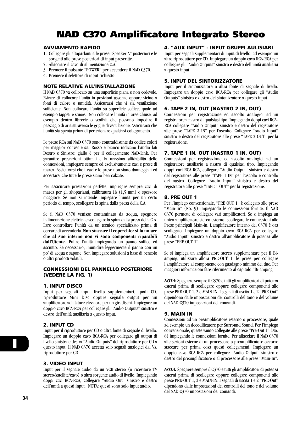 Nad c370 amplificatore integrato stereo | NAD C370 User Manual | Page 34 / 56