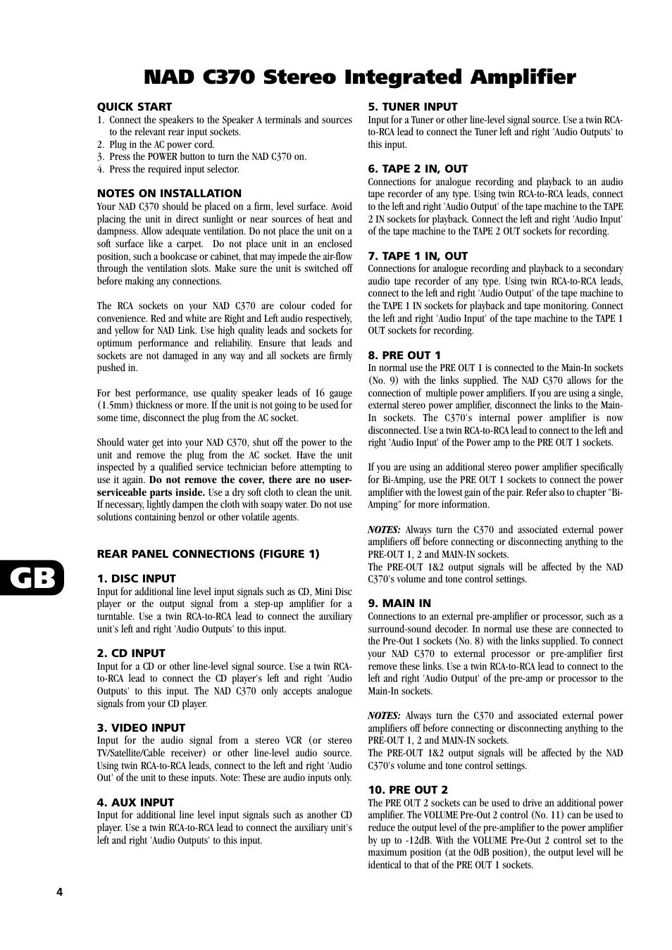 Nad c370 stereo integrated amplifier | NAD C370 User Manual | Page 4 / 56