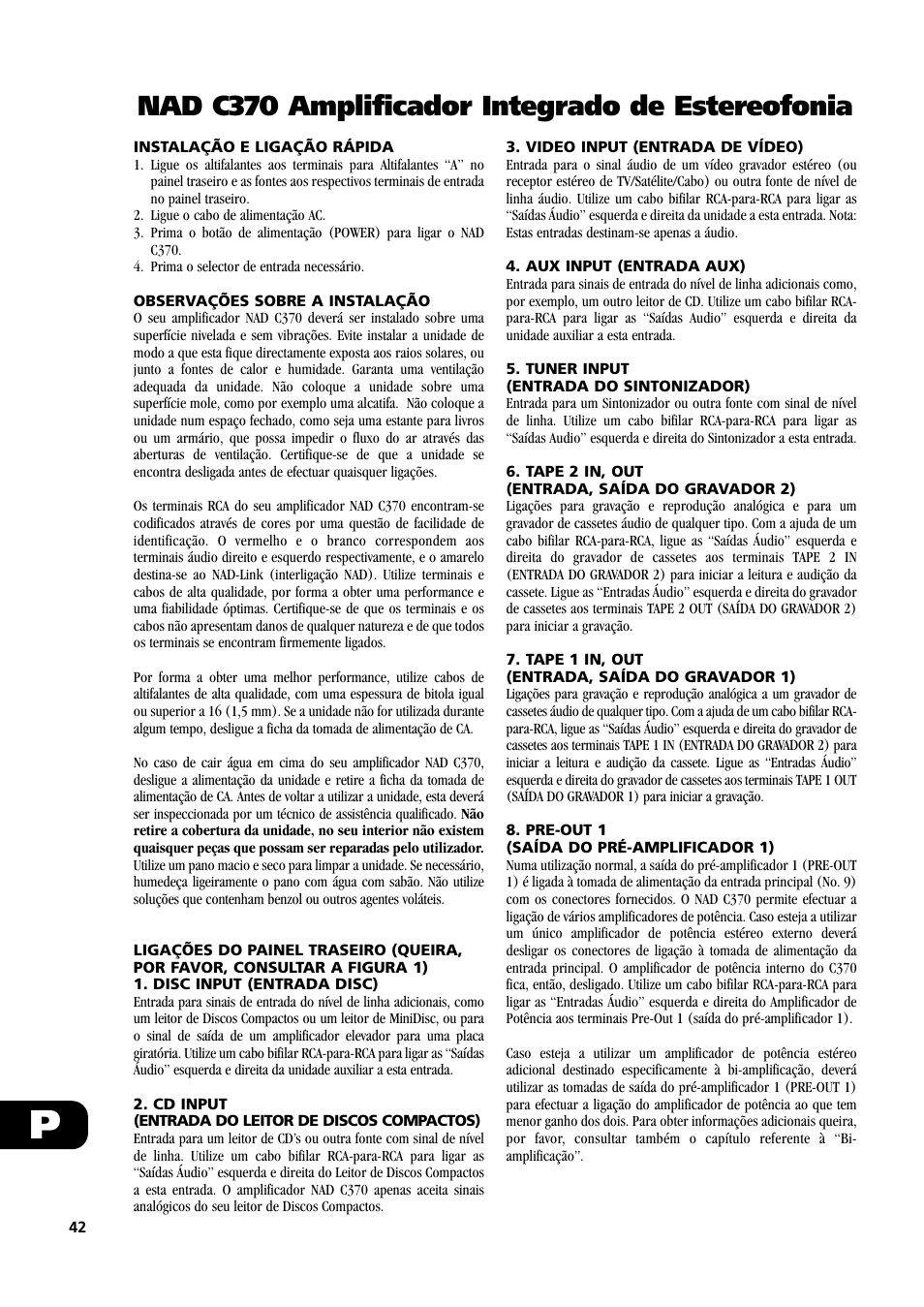 Nad c370 amplificador integrado de estereofonia | NAD C370 User Manual | Page 42 / 56