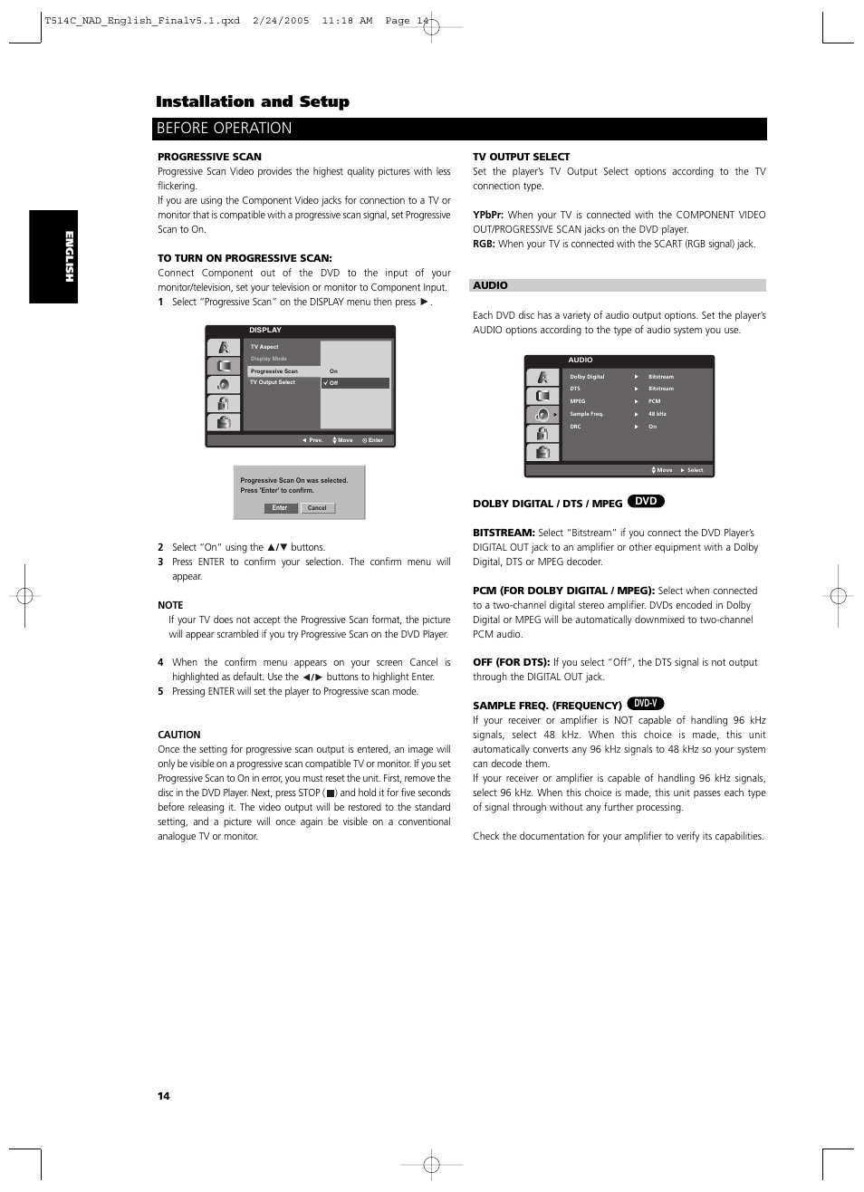 Installation and setup, Before operation | NAD T514 User Manual | Page 14 / 30