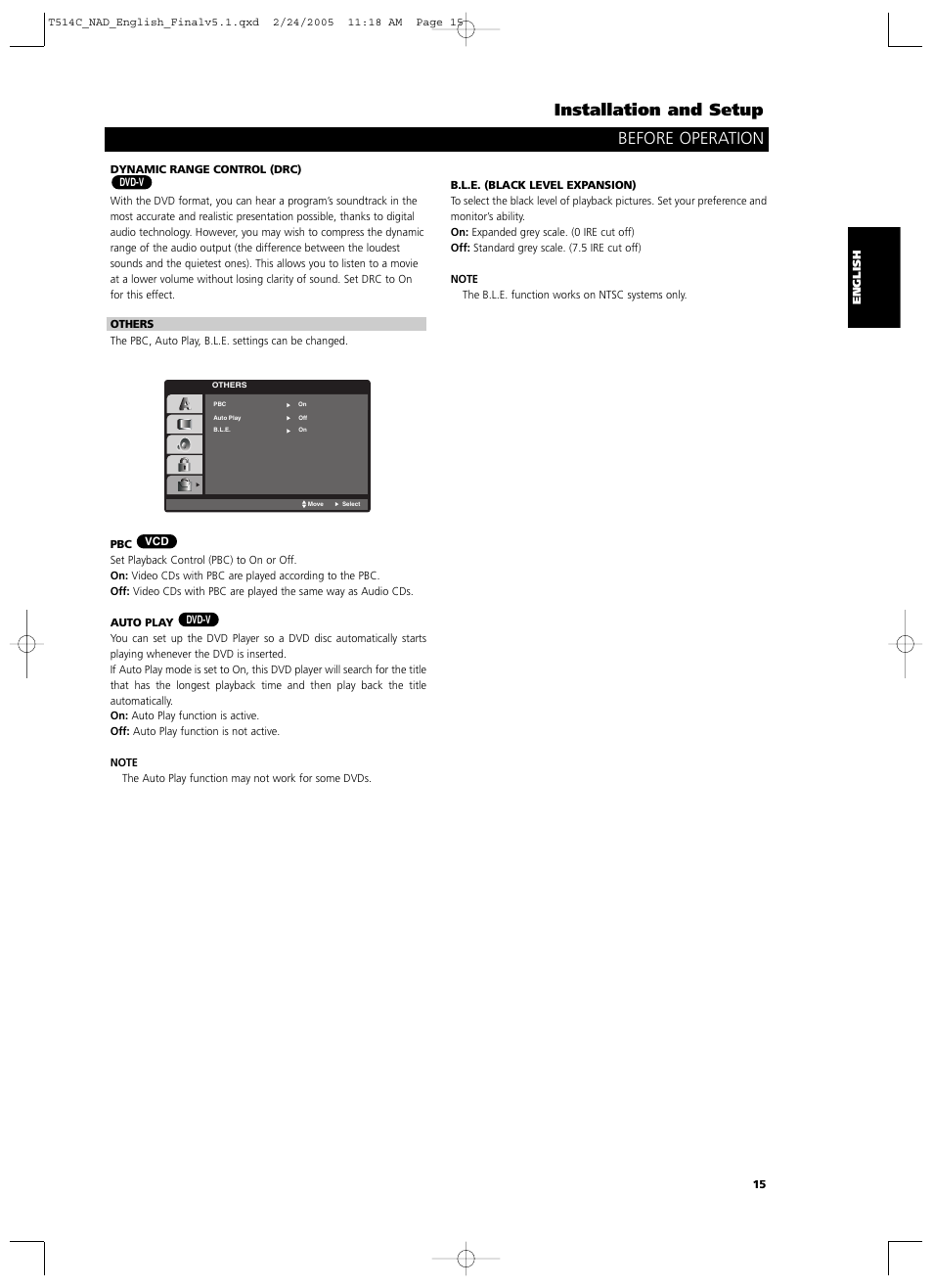 Installation and setup, Before operation | NAD T514 User Manual | Page 15 / 30