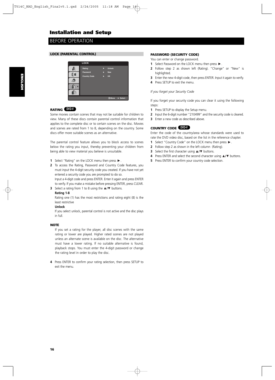 Installation and setup, Before operation | NAD T514 User Manual | Page 16 / 30