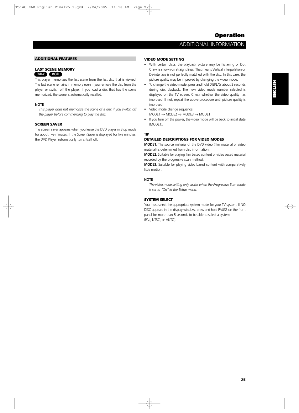 Additional information operation | NAD T514 User Manual | Page 25 / 30