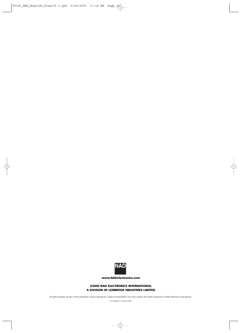 NAD T514 User Manual | Page 30 / 30