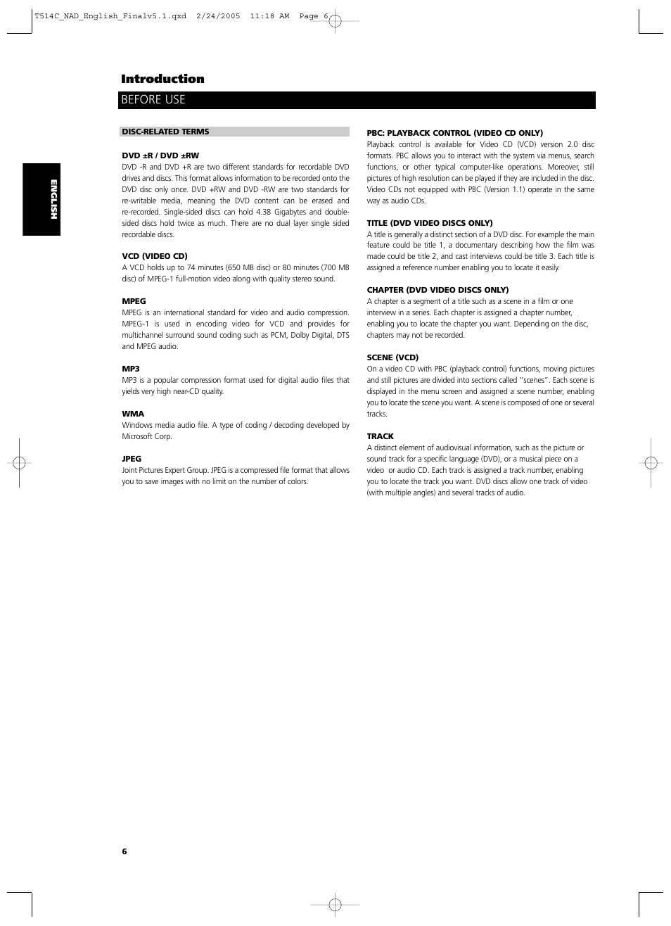 Before use introduction | NAD T514 User Manual | Page 6 / 30