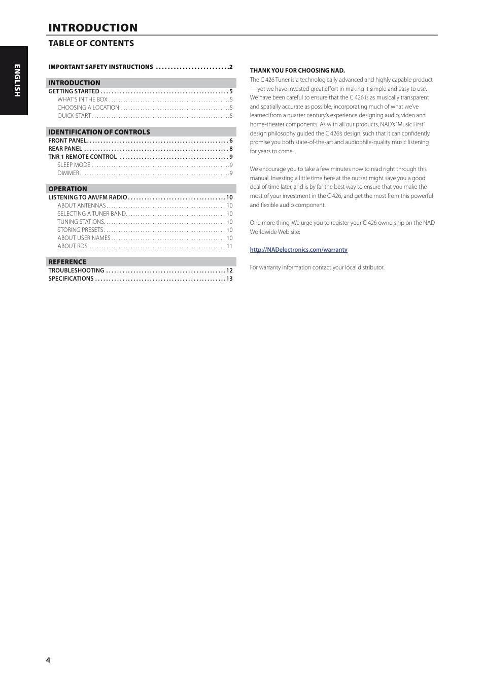 Introduction | NAD C426 User Manual | Page 4 / 14