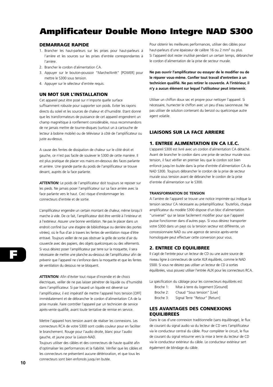 Amplificateur double mono integre nad s300 | NAD S300 User Manual | Page 10 / 36