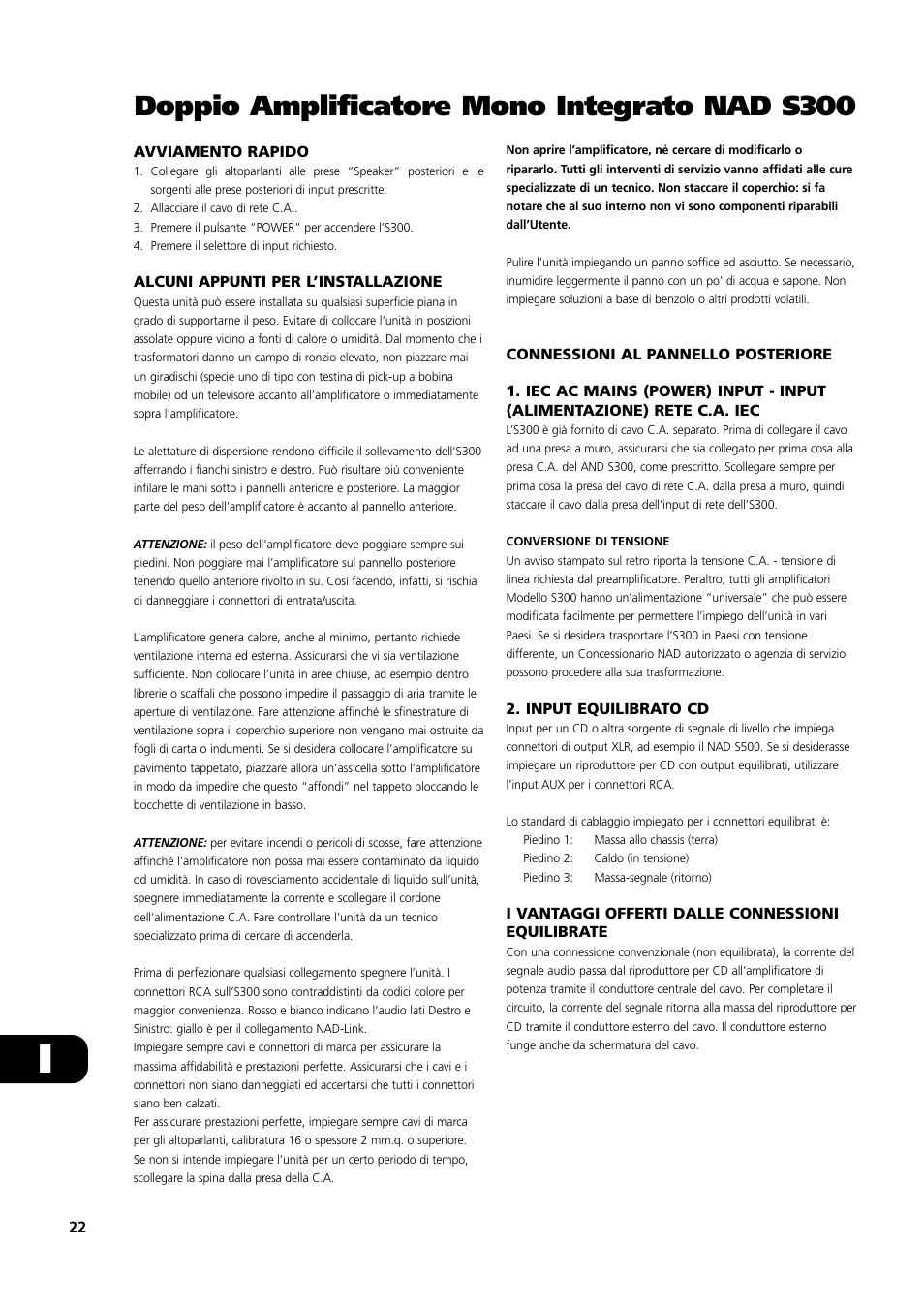 Doppio amplificatore mono integrato nad s300 | NAD S300 User Manual | Page 22 / 36