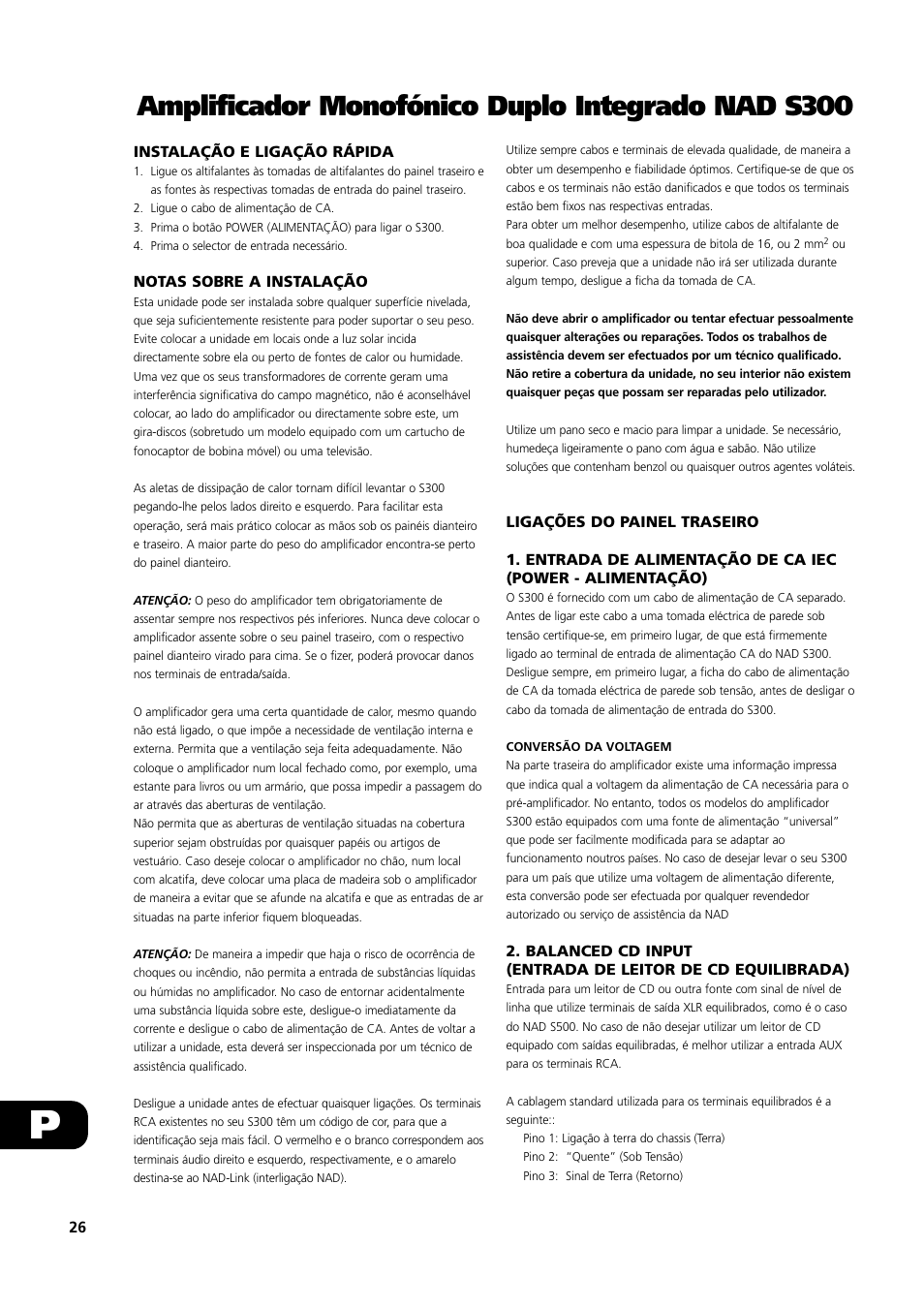 Amplificador monofónico duplo integrado nad s300 | NAD S300 User Manual | Page 26 / 36