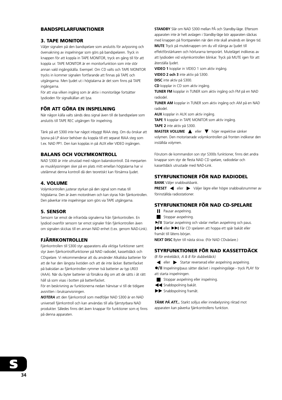 NAD S300 User Manual | Page 34 / 36