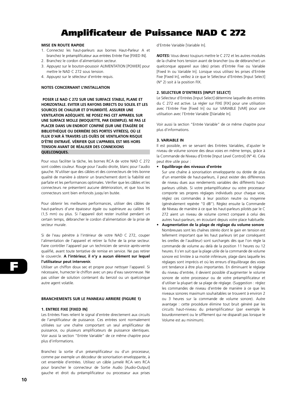 Amplificateur de puissance nad c 272 | NAD C 272 User Manual | Page 10 / 46
