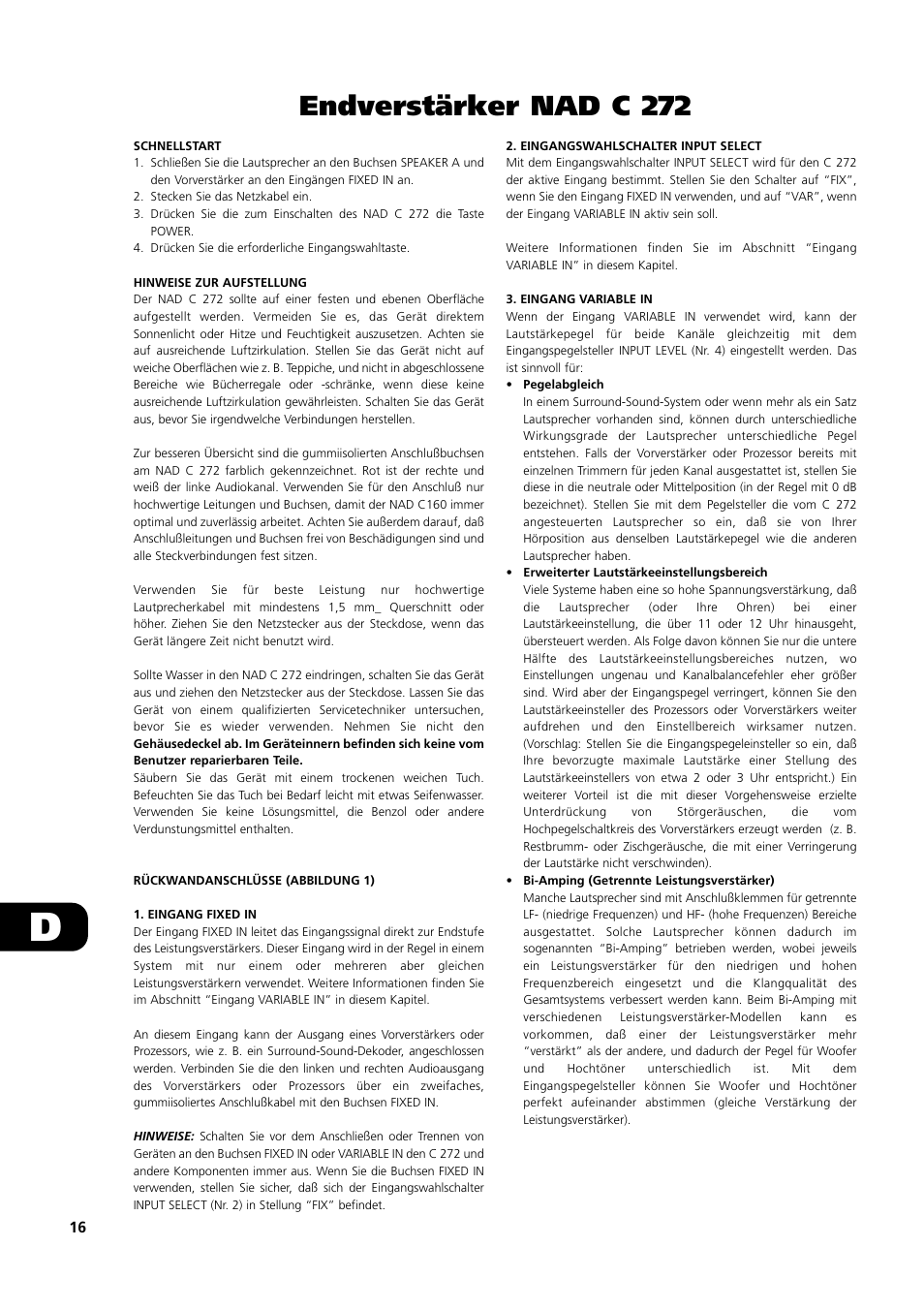 Endverstärker nad c 272 | NAD C 272 User Manual | Page 16 / 46