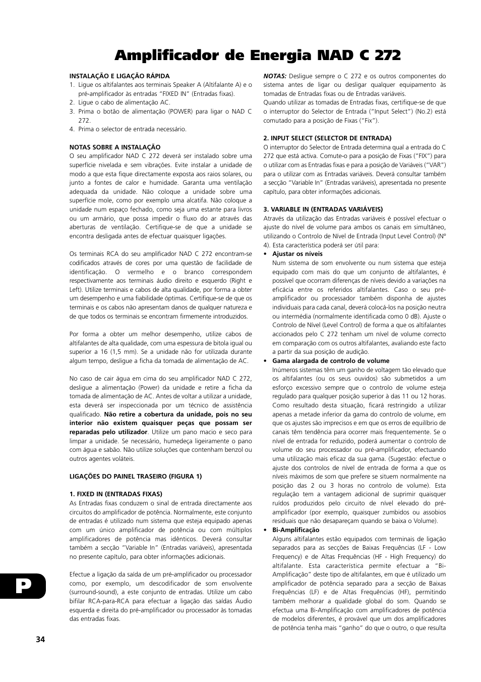 Amplificador de energia nad c 272 | NAD C 272 User Manual | Page 34 / 46