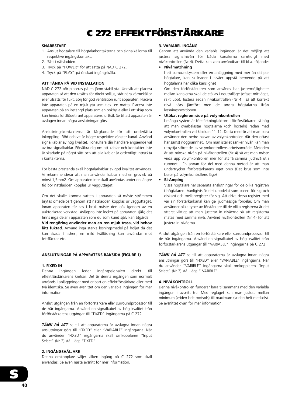 C 272 effektförstärkare | NAD C 272 User Manual | Page 40 / 46