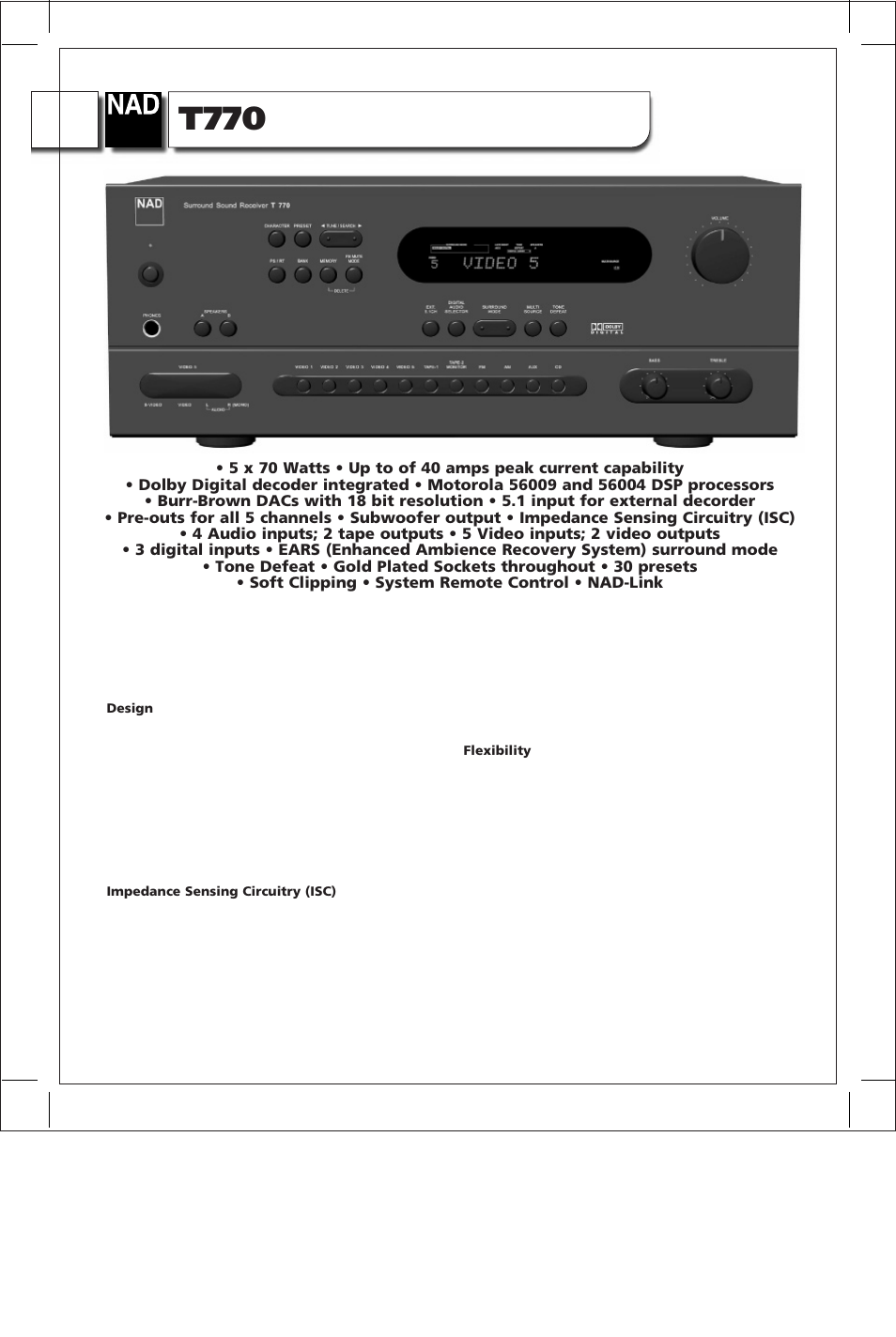 NAD Theater T770 User Manual | 2 pages