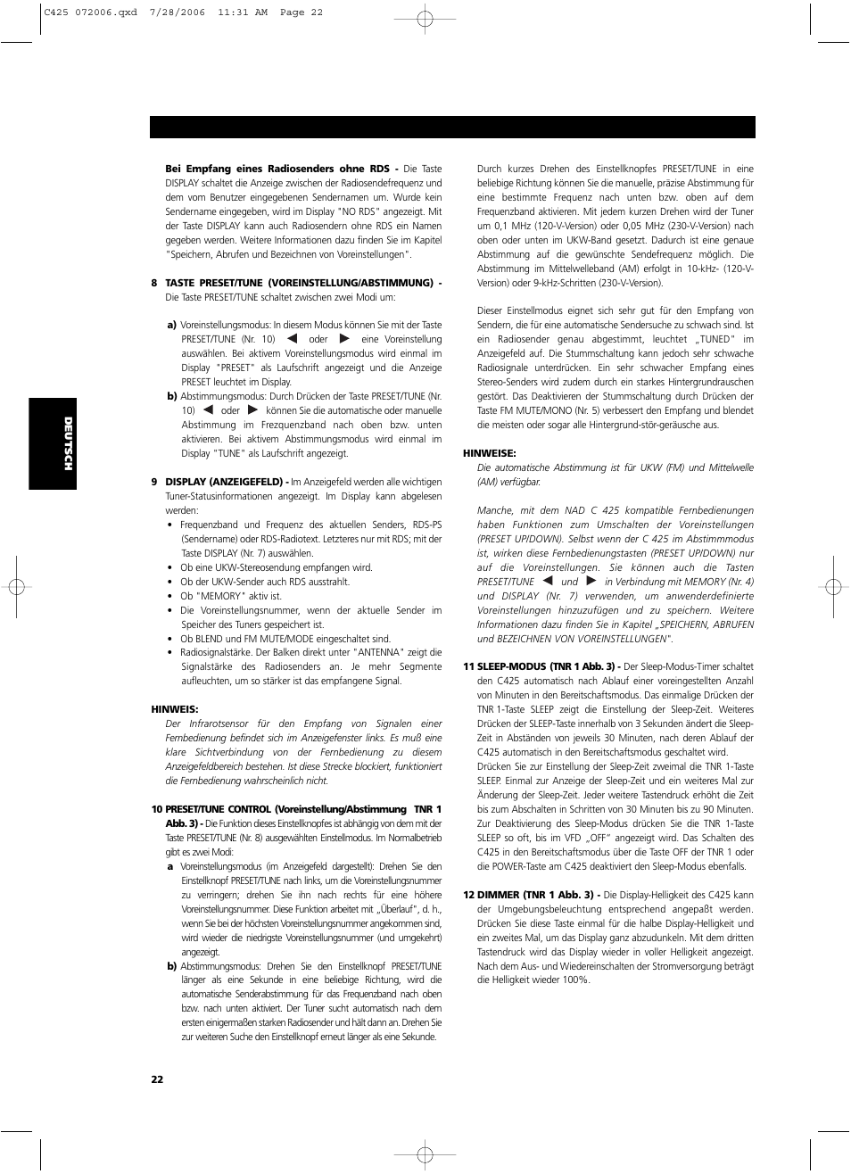 NAD C 425 User Manual | Page 22 / 68