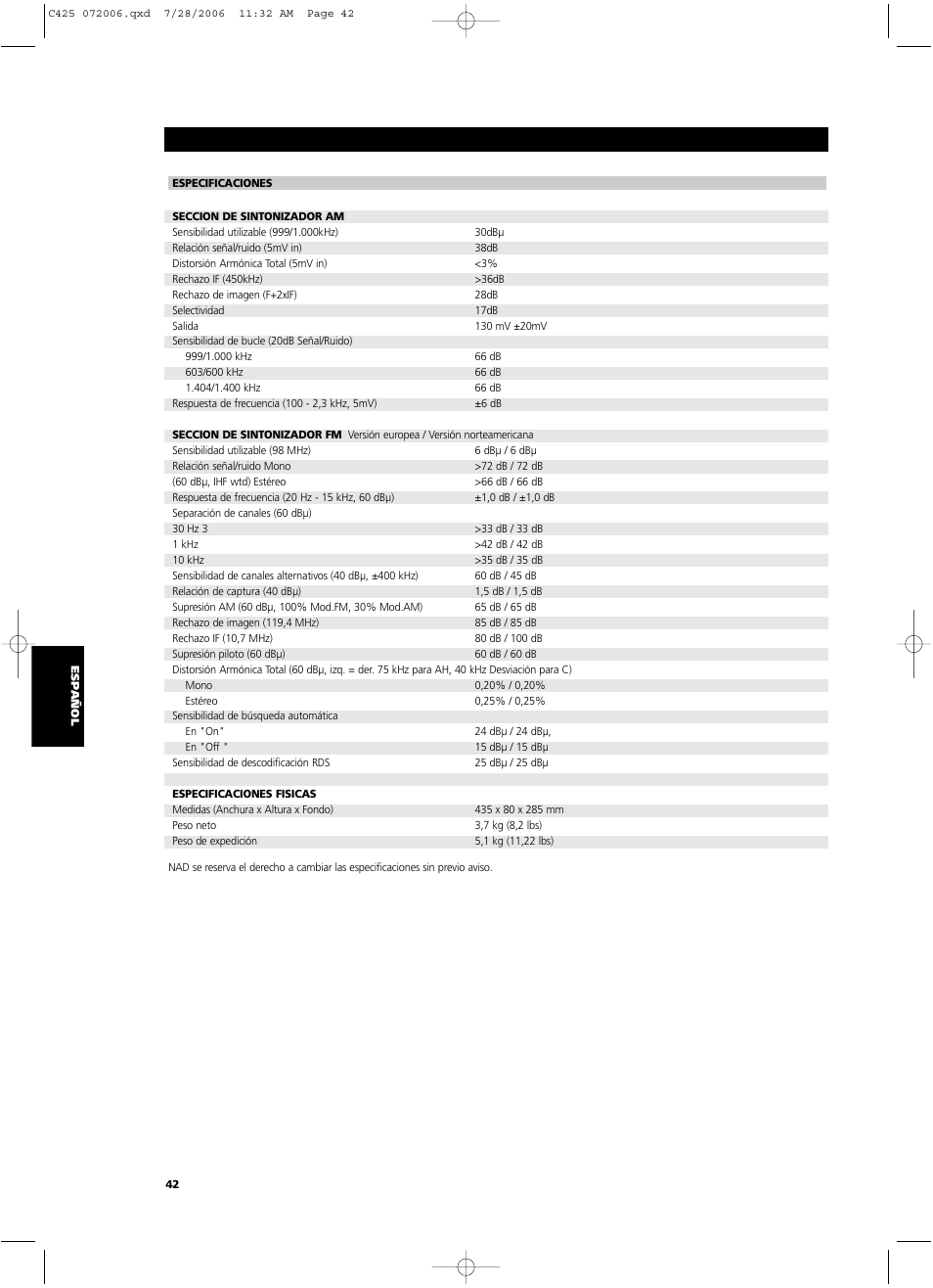 NAD C 425 User Manual | Page 42 / 68