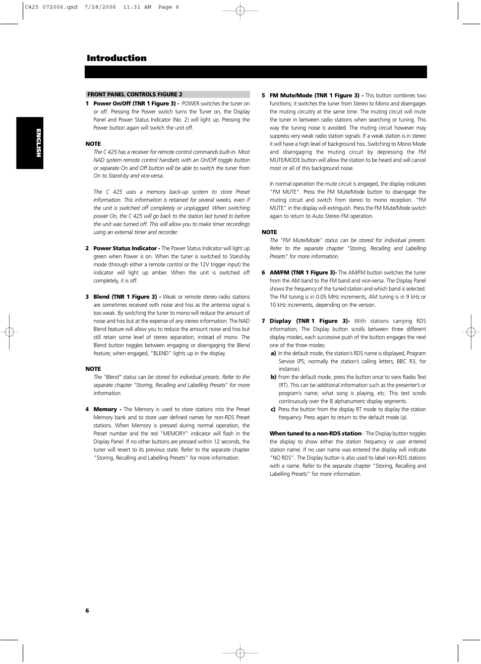 Introduction | NAD C 425 User Manual | Page 6 / 68