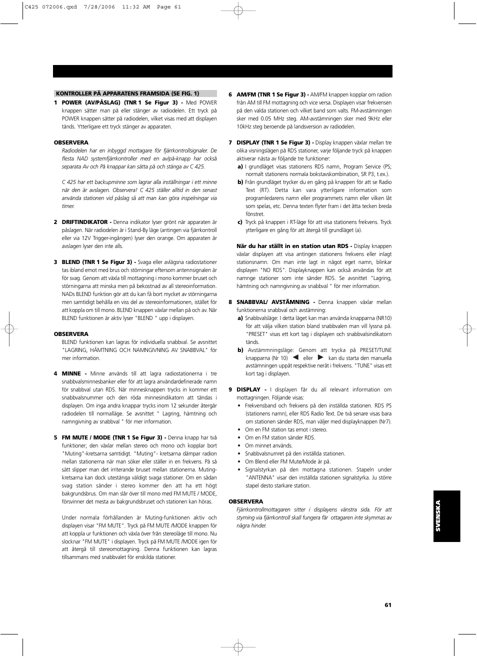 NAD C 425 User Manual | Page 61 / 68