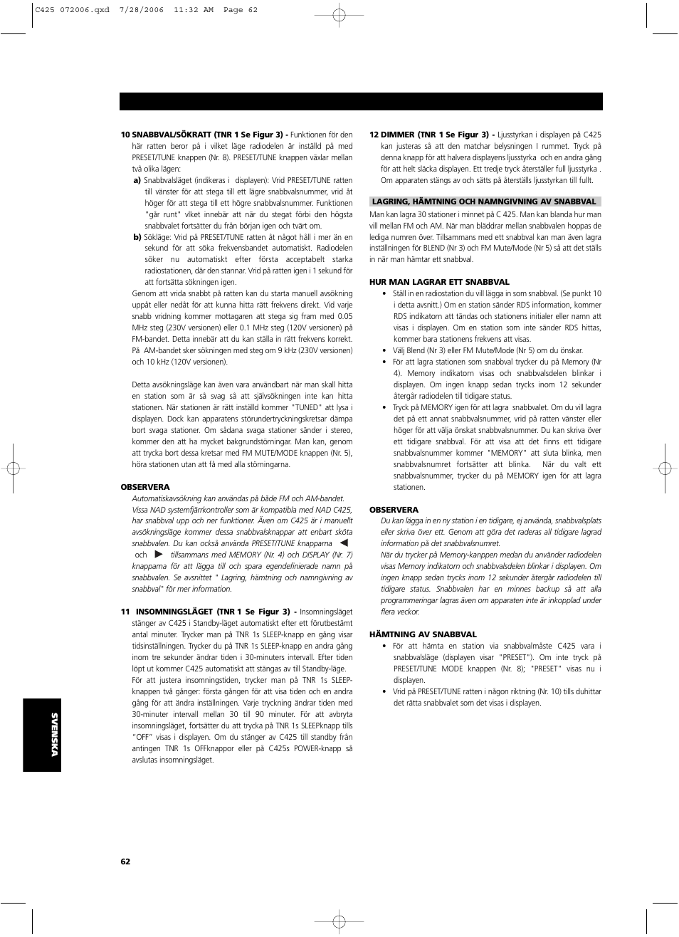 NAD C 425 User Manual | Page 62 / 68