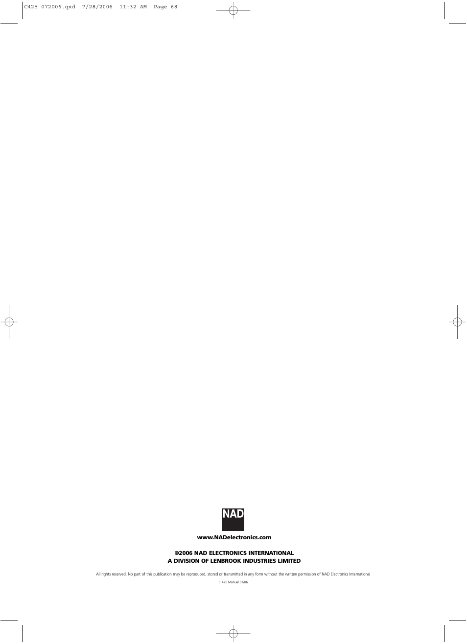 NAD C 425 User Manual | Page 68 / 68