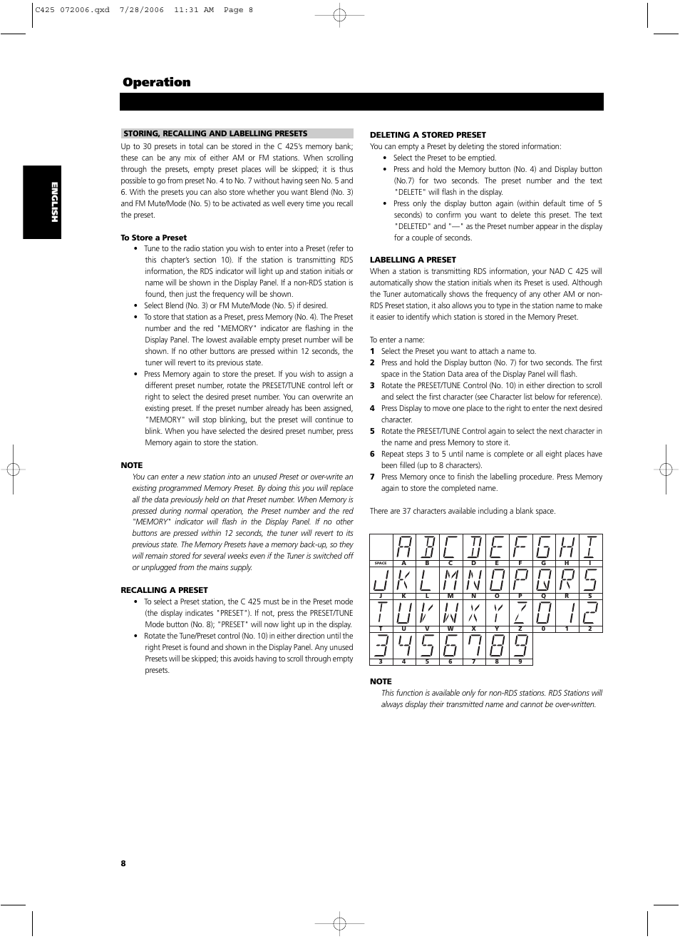 Operation | NAD C 425 User Manual | Page 8 / 68