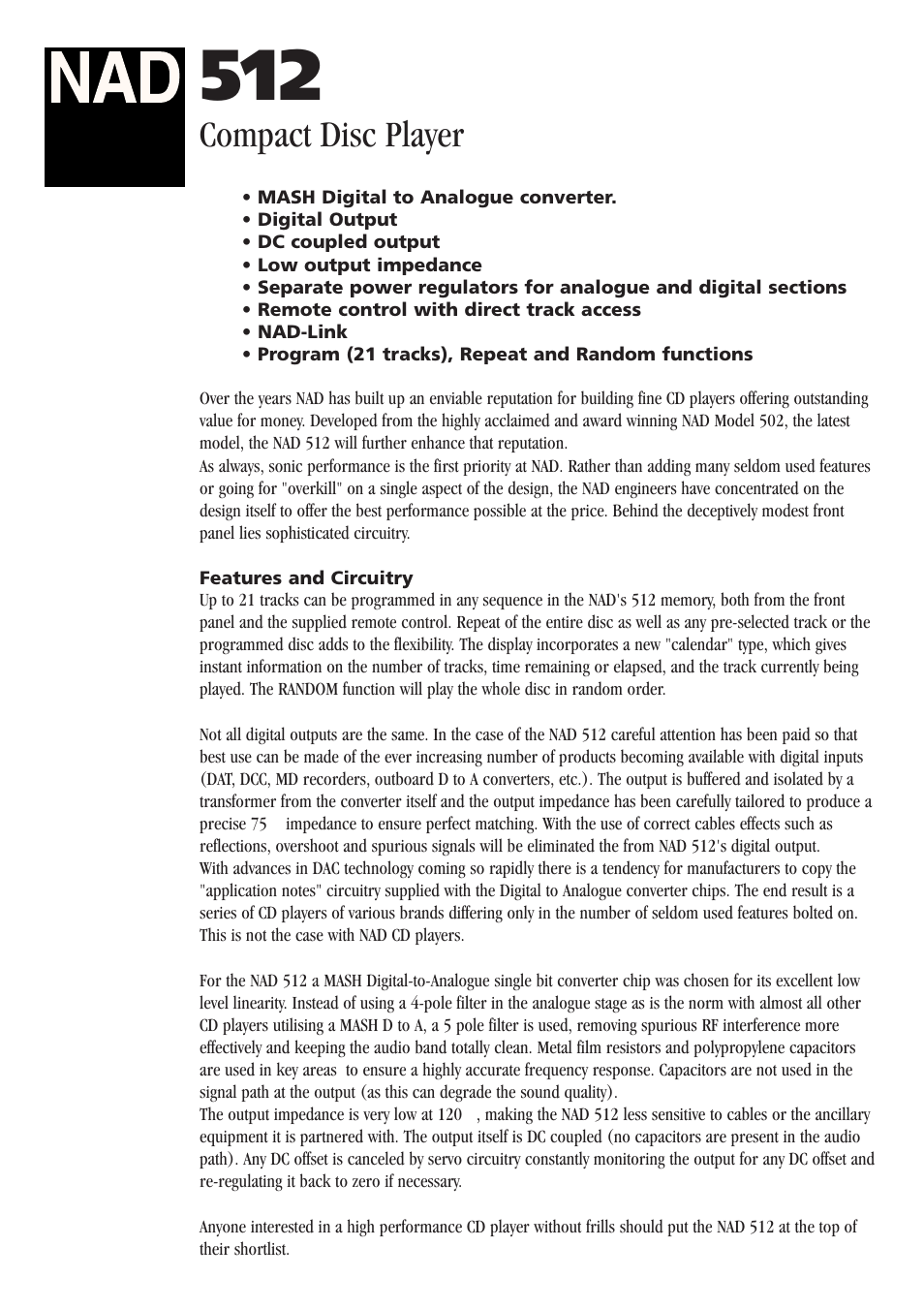 NAD Classic 512 User Manual | 2 pages