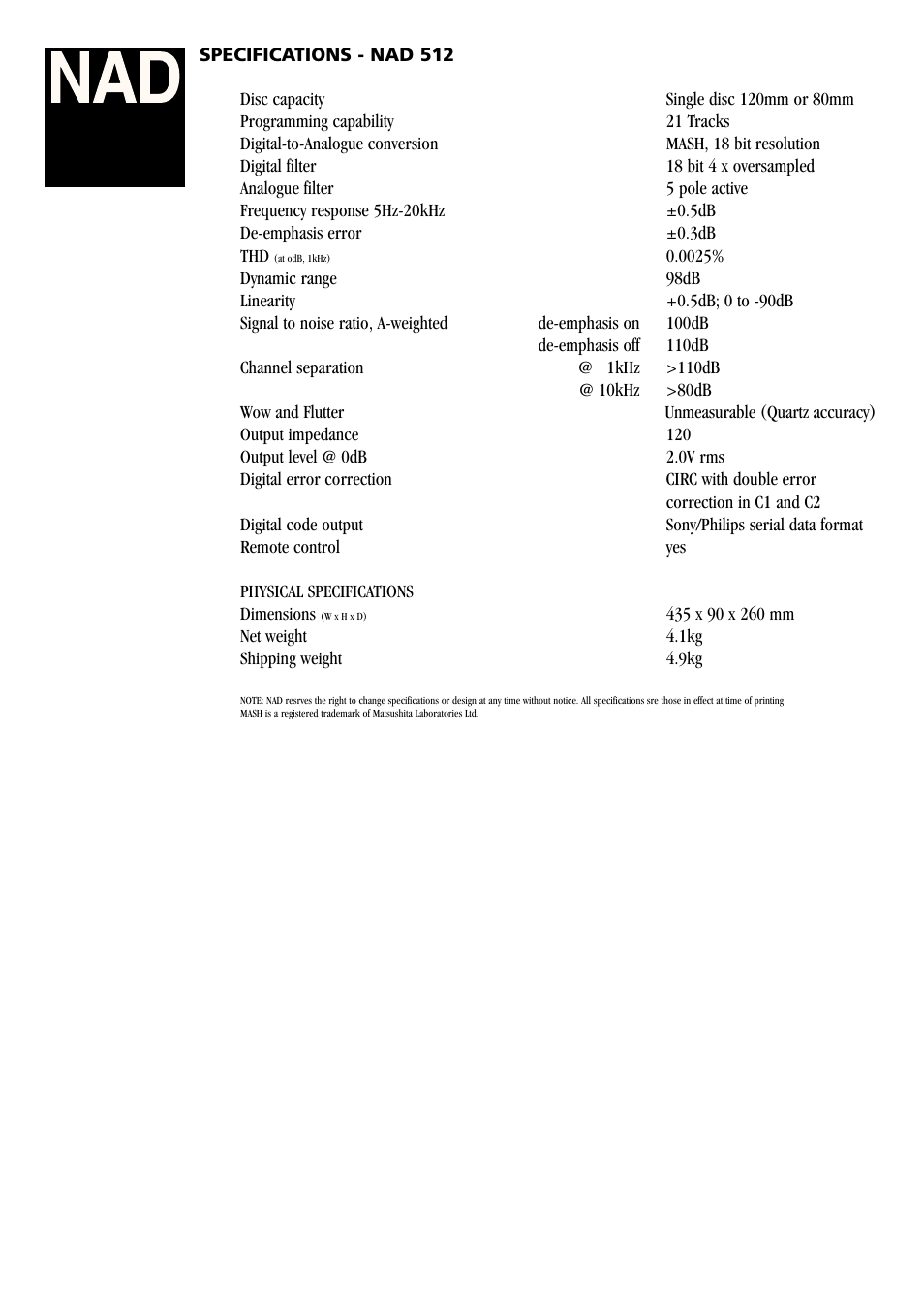 NAD Classic 512 User Manual | Page 2 / 2