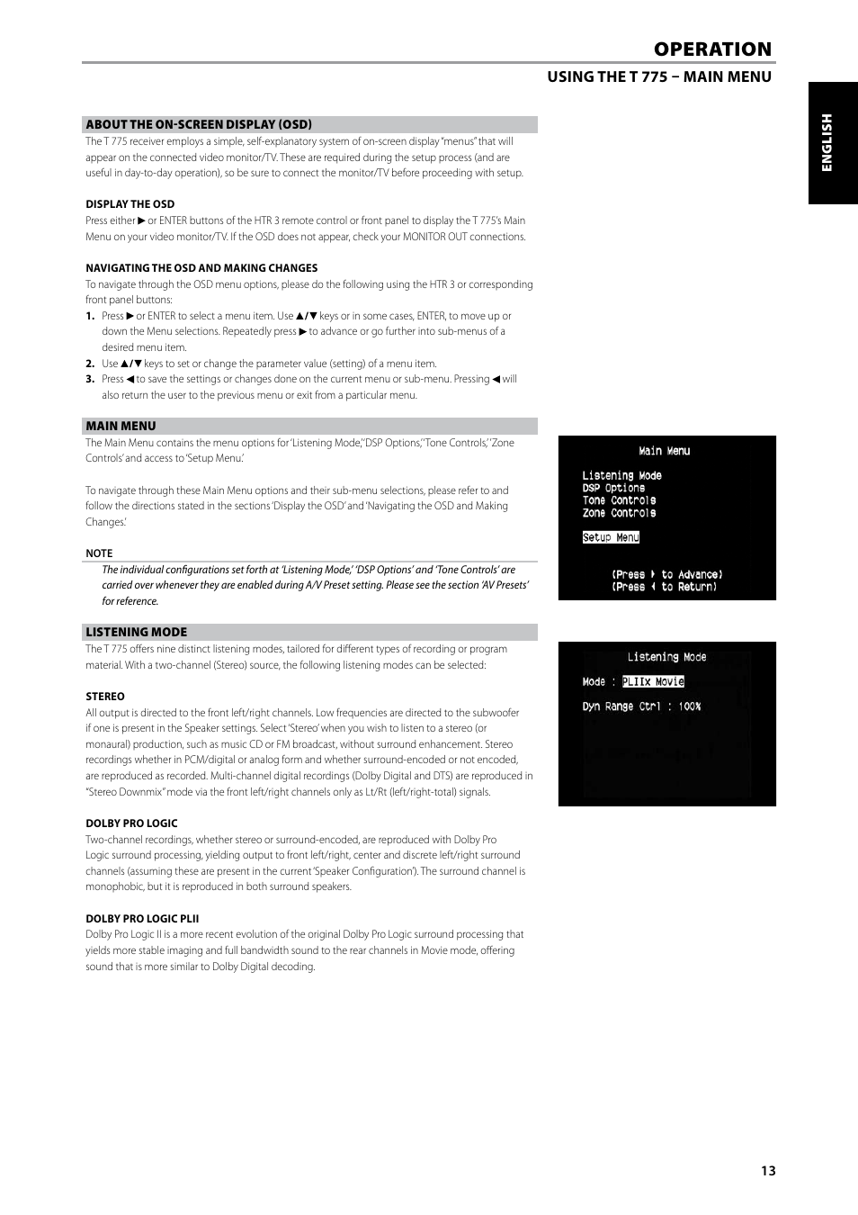 Operation | NAD T775 User Manual | Page 13 / 44