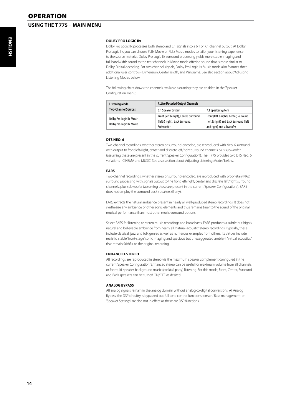 Operation | NAD T775 User Manual | Page 14 / 44