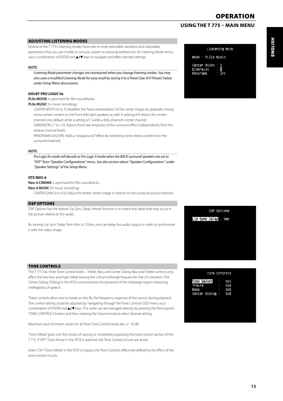 Operation | NAD T775 User Manual | Page 15 / 44