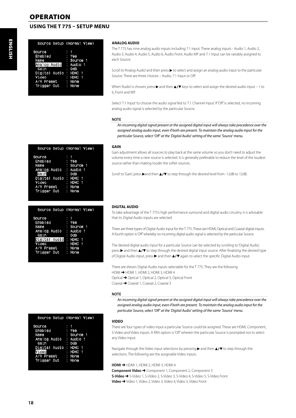 Operation | NAD T775 User Manual | Page 18 / 44