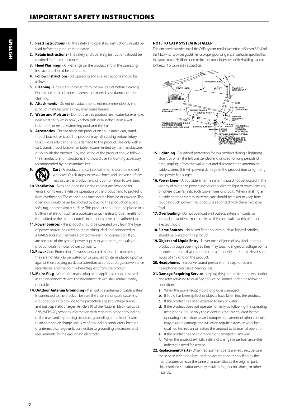 Important safety instructions | NAD T775 User Manual | Page 2 / 44