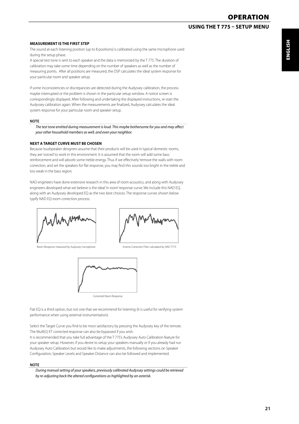 Operation, Using the t 775 – setup menu | NAD T775 User Manual | Page 21 / 44