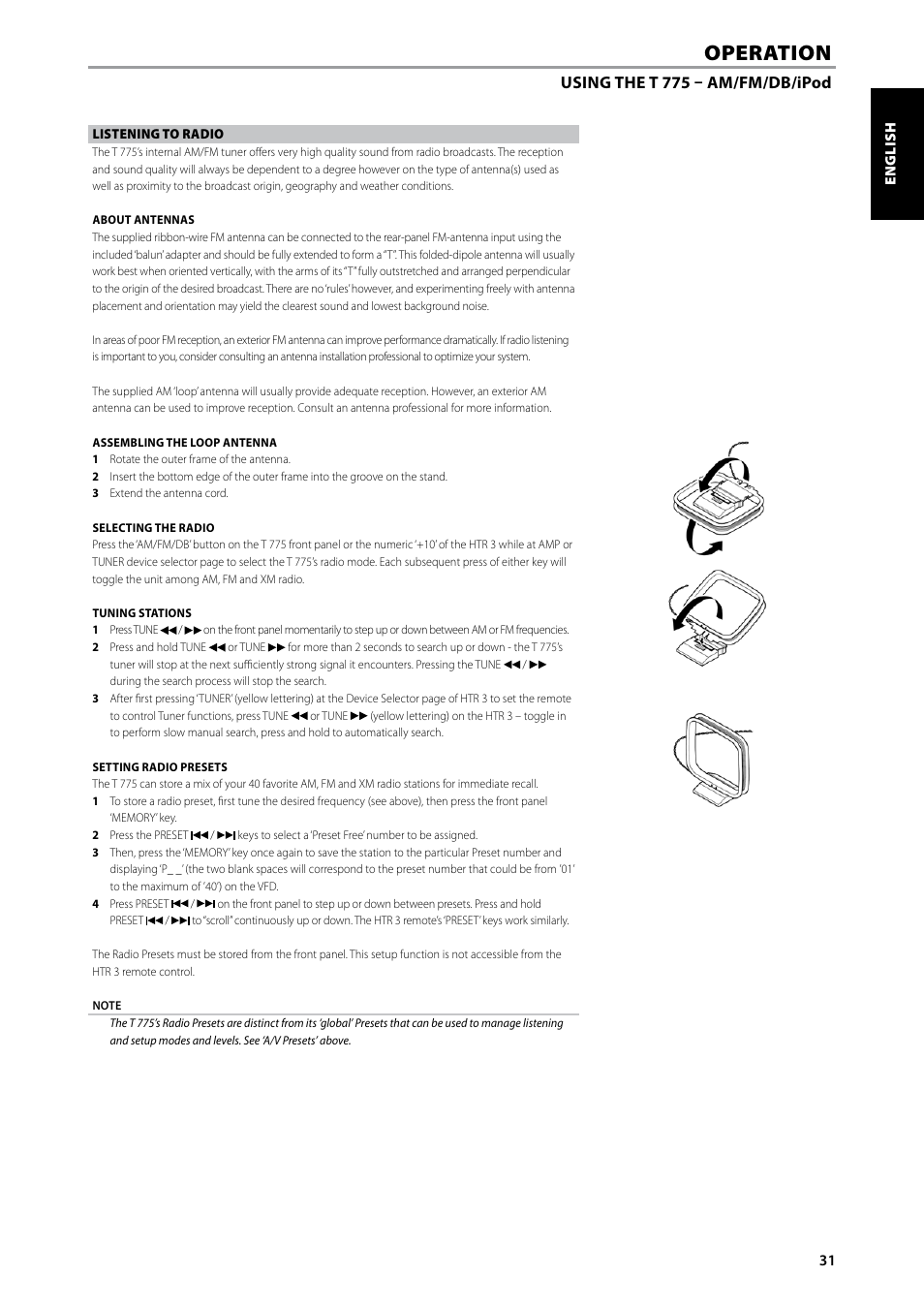 Operation, Using the t 775 – am/fm/db/ipod | NAD T775 User Manual | Page 31 / 44
