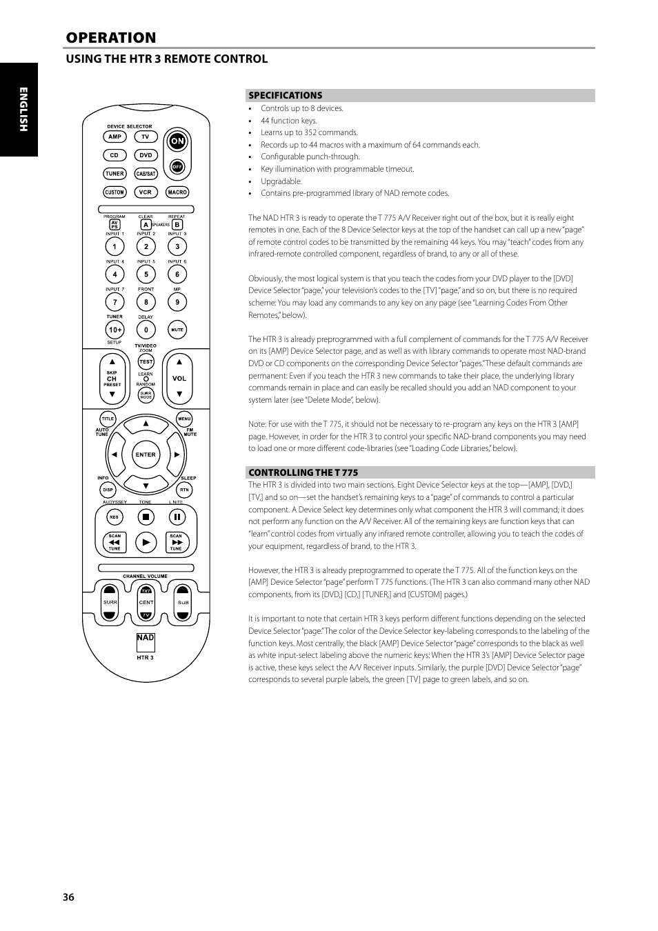 Operation | NAD T775 User Manual | Page 36 / 44