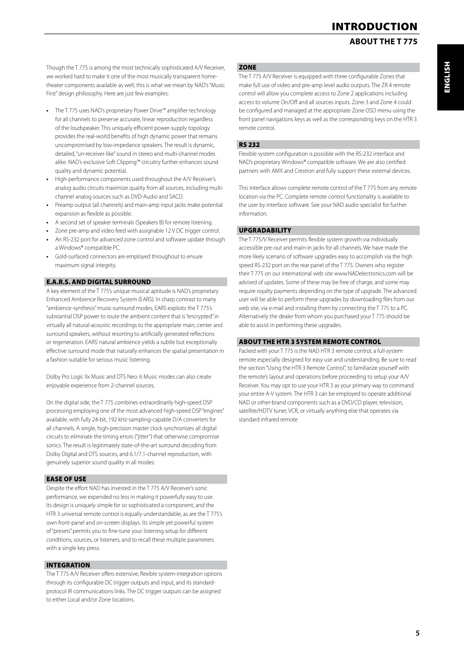 Introduction | NAD T775 User Manual | Page 5 / 44