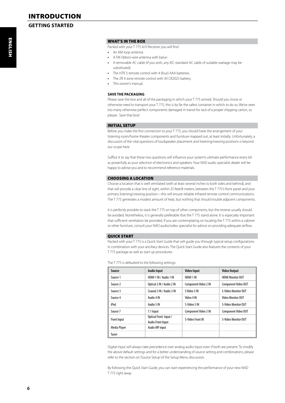 Introduction | NAD T775 User Manual | Page 6 / 44