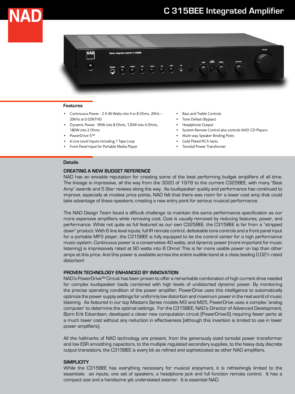 NAD C315BEE User Manual | 2 pages