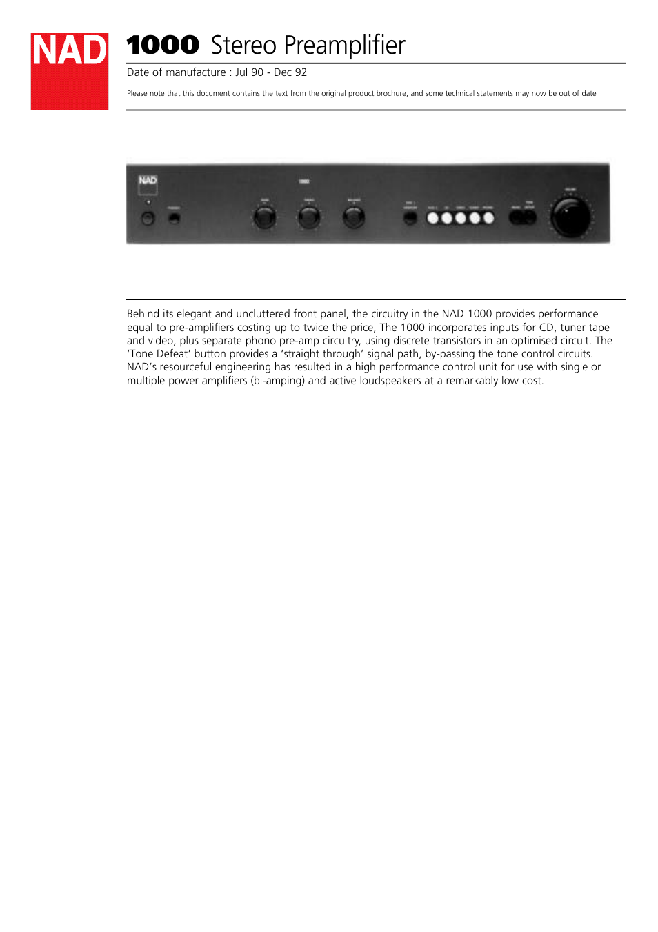 NAD 1000 User Manual | 2 pages