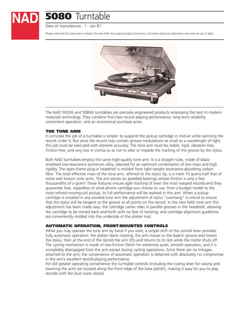 NAD 5080 User Manual | 3 pages