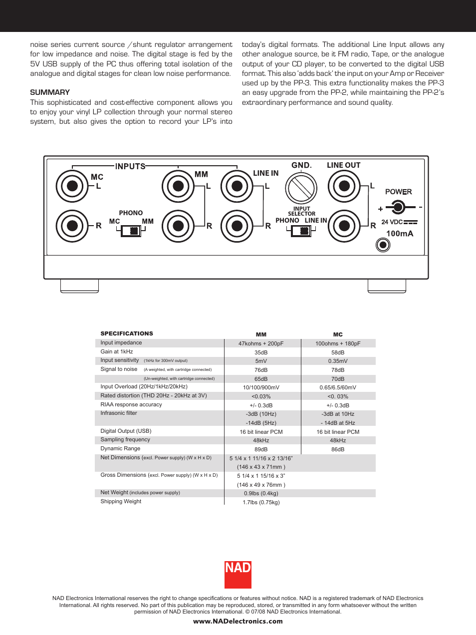 Line out, Line in | NAD PP-3 User Manual | Page 2 / 2