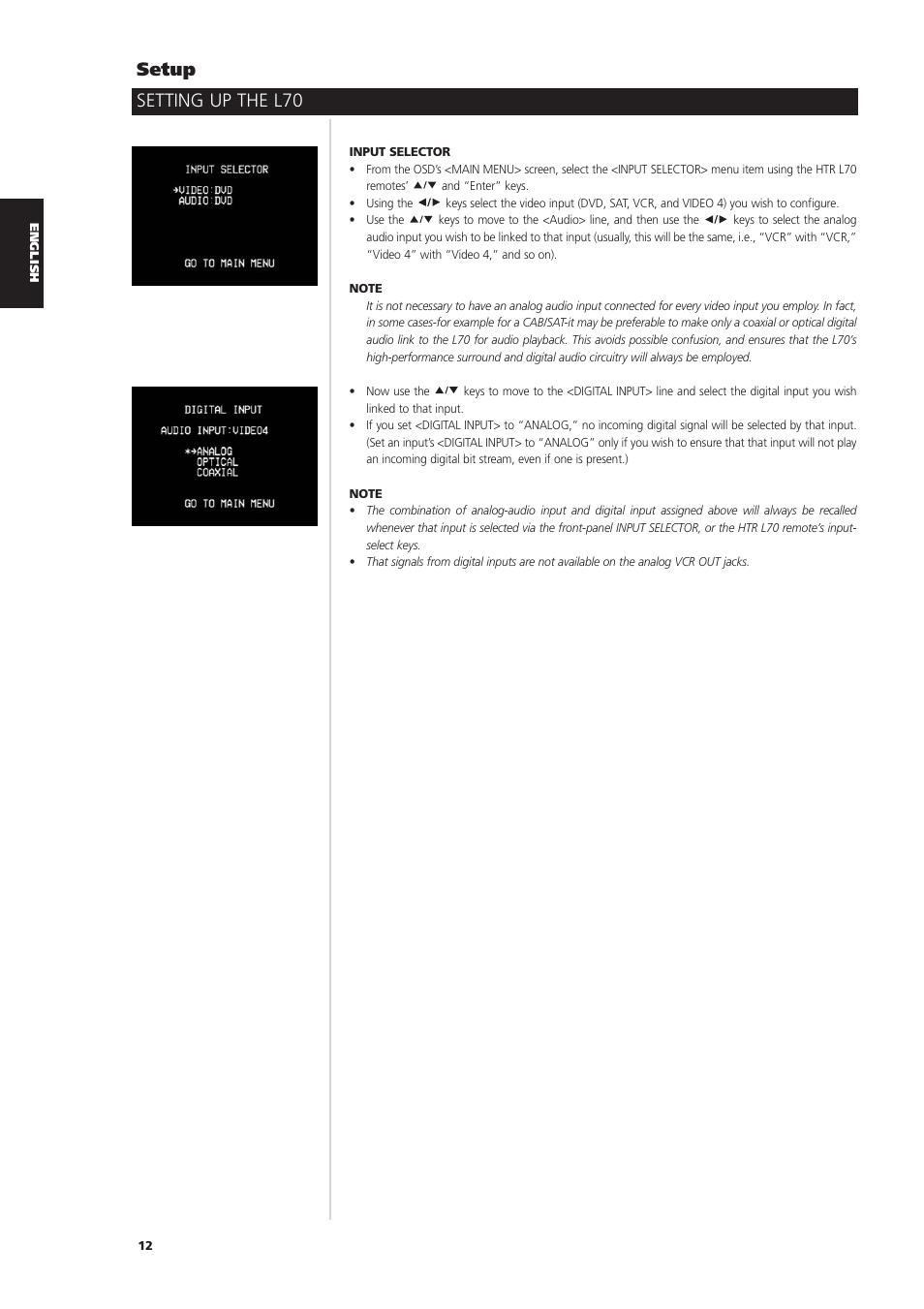 Setting up the l70 setup | NAD L70 User Manual | Page 12 / 34