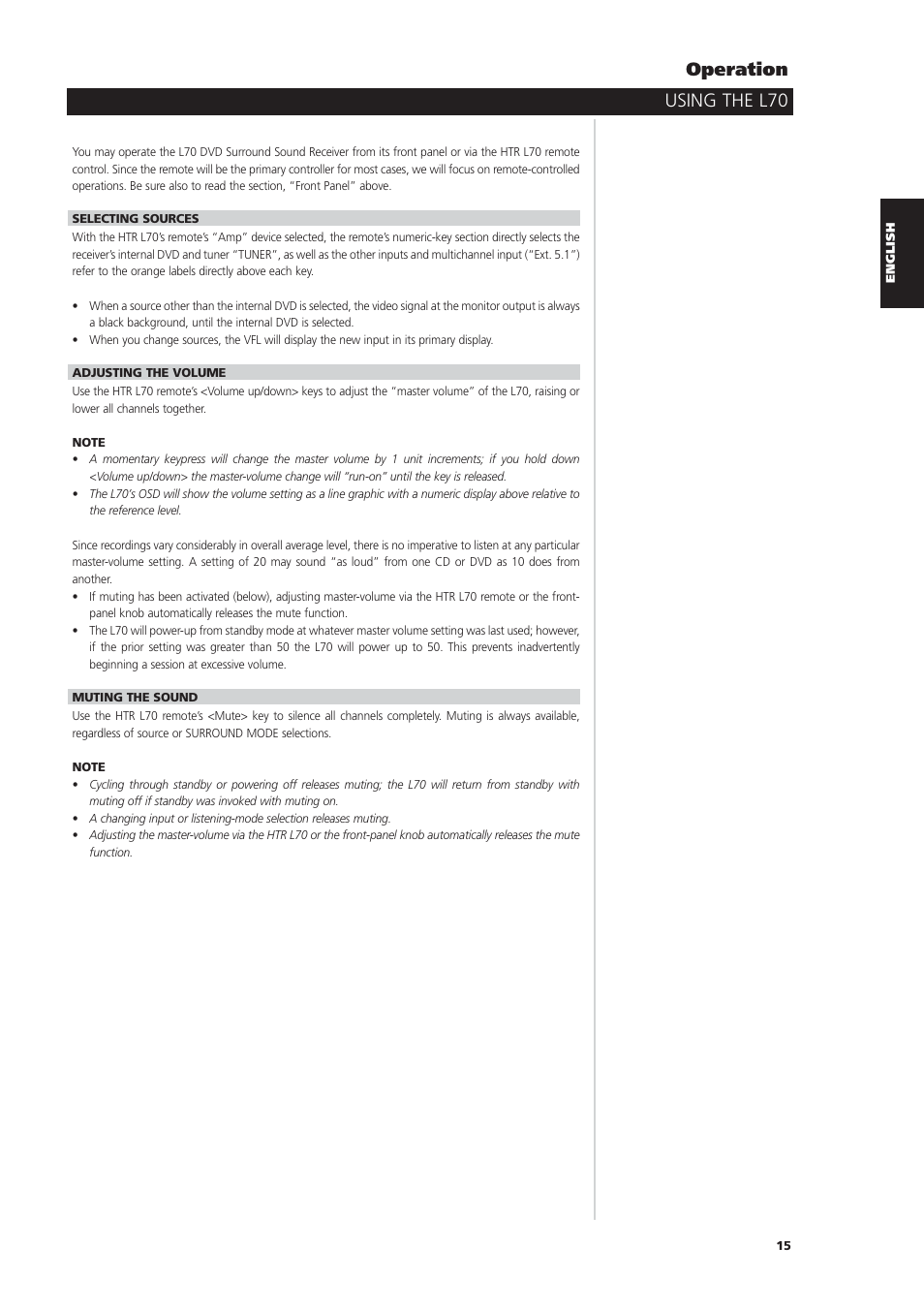 Using the l70 operation | NAD L70 User Manual | Page 15 / 34