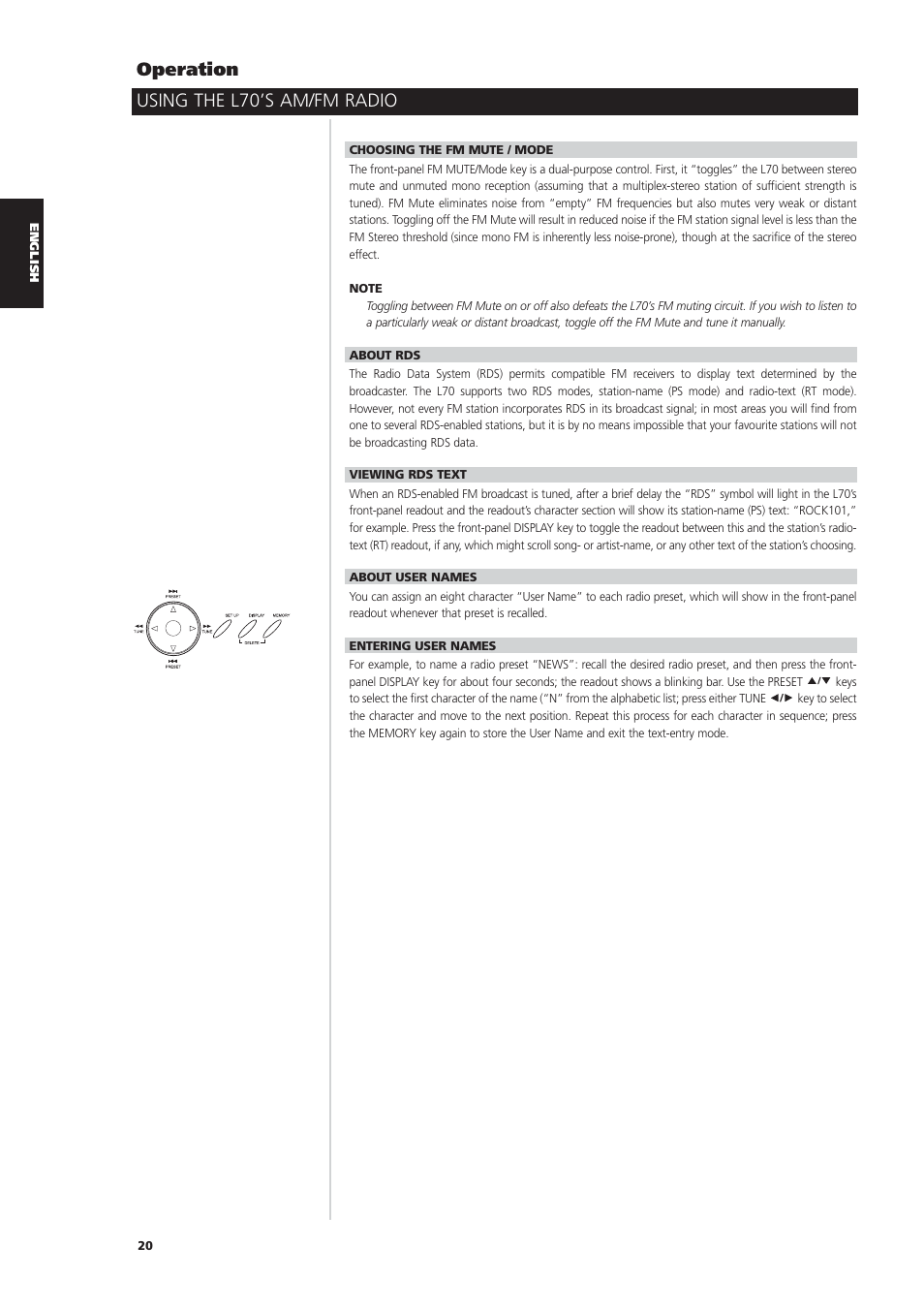 Using the l70’s am/fm radio operation | NAD L70 User Manual | Page 20 / 34