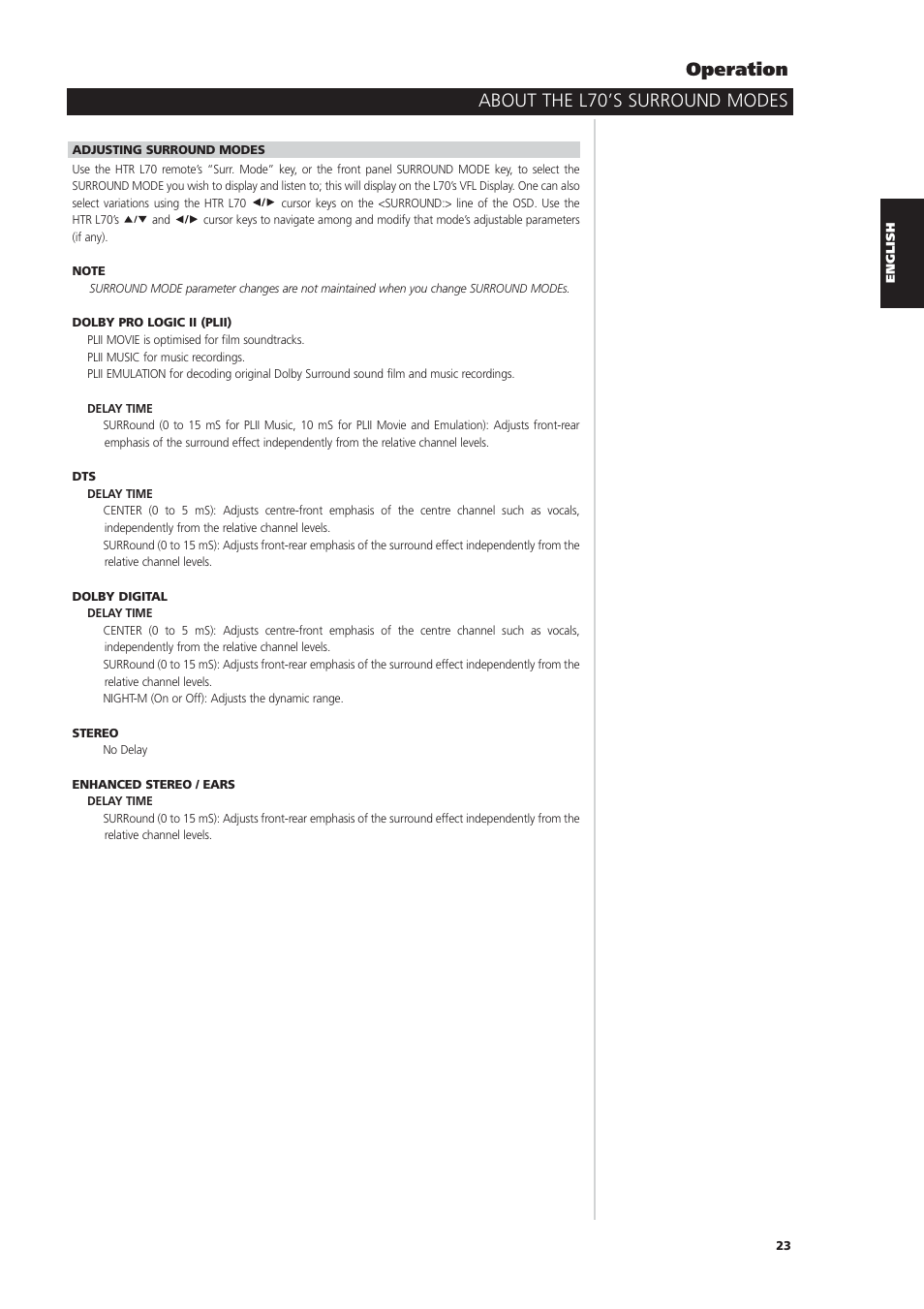 About the l70’s surround modes operation | NAD L70 User Manual | Page 23 / 34