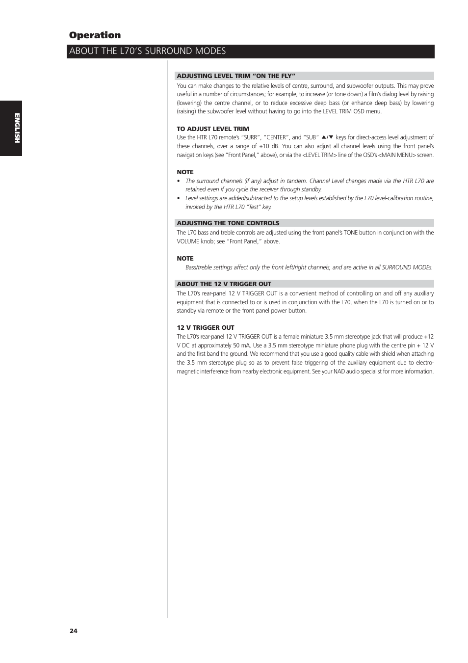 About the l70’s surround modes operation | NAD L70 User Manual | Page 24 / 34